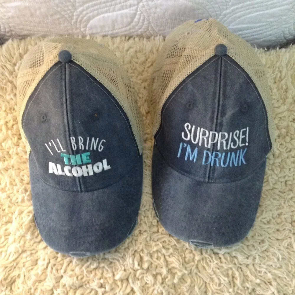 2 Adams Adjustable trucker Hats, Upscale fashion Headwear; Keg Party, Good Times